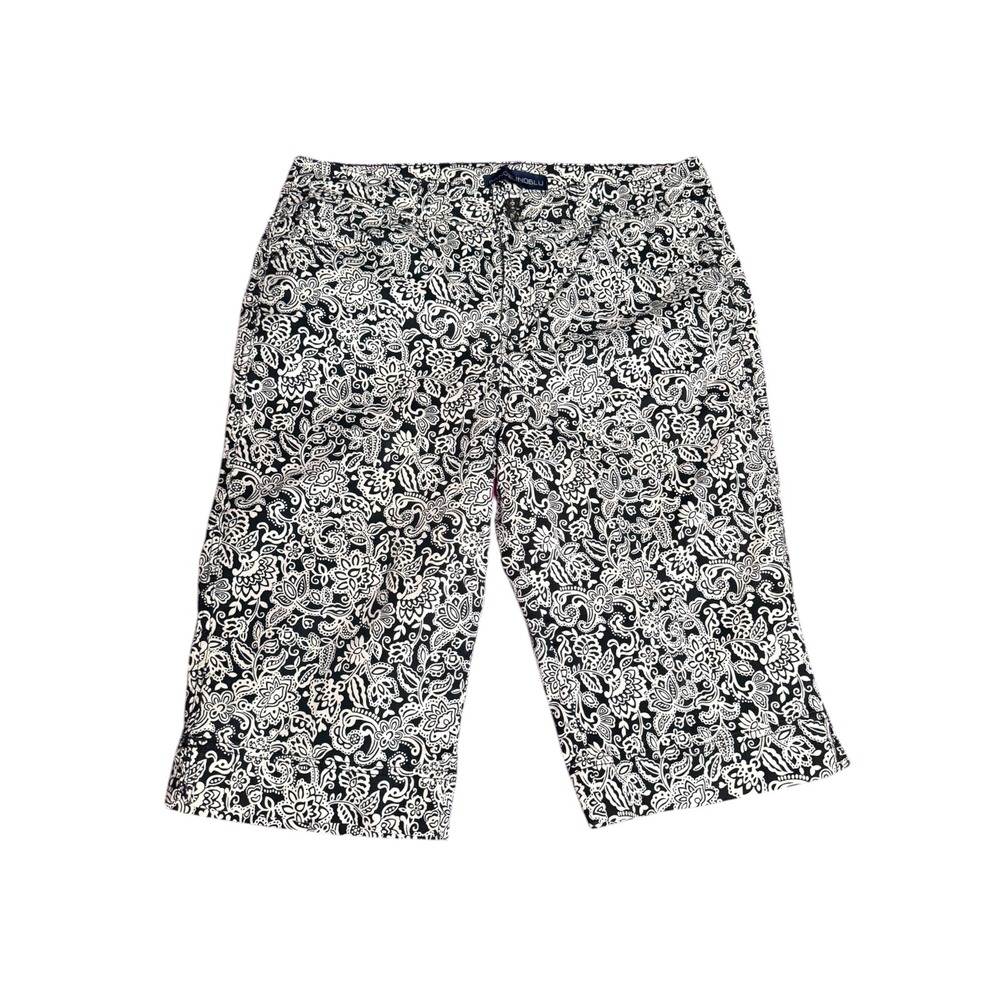 Bandolino Blu Mandie Capri short Pants Womens 12 navy White Paisley Floral Crop